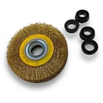 Brosse circulaire laiton ø 100 mm Epaisseur 3 rangs Fil dur 0.30 mm ondulé Alésage 16 mm Touret meuleuse affûteuse ponceuse Brossage décapage