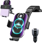 15w Qi Chargeur Induction Voiture Avec Rapid Adaptateur Chargeur Qc 3.0, Double Bobine Chargeur Sans Fil Voiture Support Téléphone Samsung Galaxy Z Flip 5/4/3/2 S22 Ultra Iphone 15 Google Lg[L1057]