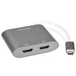 kwmobile USB Type C Dual HDMI Adapter - 3.1 Type-C Display Port to 2x HDMI 4k 30Hz Multiport Hub - 2 in 1 Display Splitter Aluminium Frame in Silver