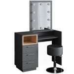 Coiffeuse „Beatrice Anthracite/Chêne clair avec tabouret et éclairage LED Vicco