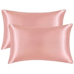 EHEYCIGA Satin Pillow Cases 2 Pack Coral Pink, Silky Pillowcases for hair and skin with Envelope Closure, Standard Size, 50x75 cm