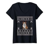 Womens Ugly Xmas Sweater Style American Bulldog Reindeer Christmas V-Neck T-Shirt