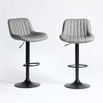 Meuble Cosy Tabourets de Bar Lot de 2 Vintage Chaise Haute Cuisine Hauteur réglable Siège Pivotant 360° avec Dossier et Repose-Pieds, en Similicuir et Métal, Gris