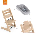 STOKKE® Mega Tripp Trapp® Set Matstol Oak natur inkl. Newborn Set™ Grey och Babyset V2 natur