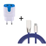 Pack Chargeur Lightning pour IPHONE 7 (Cable Fast Charge + Double Prise Secteur Couleur USB) APPLE IOS - BLEU