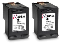 2 x 305 XL Black Refilled Ink Cartridges For HP Deskjet 2700 Printers