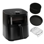 Haier Air Fryer XXL I-Master Serie 5 Friteuse Sans Huile, Capacite 7L jusqu'à 6 personnes, Fenêtre de Contrôle, Cuisson à l'Air Chaud, Décongélation, Yaourt, Noir, Avec Ensemble d’Accessoires