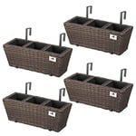 Gartenfreude Jardinières en résine tressée avec Support et Trois Compartiments en Plastique, Couleur Moka, 4 pièces, 47 x 17 x 15 cm