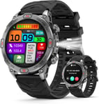 Montre Connectée Homme Femme Avec Lampe De Poche Led, Batterie 450 Mah Montre Sport Outdoor Avec Boussole/Pression Barométrique/Altitude, Etanche Ip68,1,43"" Smartwatch Pour Android Ios