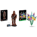 LEGO 75371 Star Wars Chewbacca Set, Collectible Wookiee Figure with Bowcaster, Minifigure and Information Plaque, Return of the Jedi 40th Anniversary Model Kit & 10313 Icons Wildflower Bouquet Set