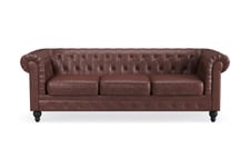 CHESTERFIELD Lyx 3-sits Soffa Mörkbrun PU - 3-sits soffor