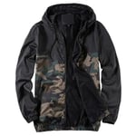 Herr Lätt Casual Huvtröja Långärmad Dragkedja Kappa Ytterkläder Toppar Höst Camouflage Black 2XL