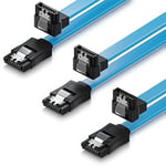 deleyCON 3x 0,5m SATA III S-ATA 3 Câble de Données HDD SSD Câble de Raccordement Câble de Connexion Un Clip en Métal 6 Gb/s 1x Fiches Droites 1x 90° de Type L - Bleu