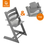 STOKKE® Tripp Trapp® Matstol bok Storm Grey + Gratis Babyset V2 storm grey