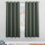 PONY DANCE Thermal Curtains, Heat Protection, Set of 2, Blackout Curtains with Eyelets, Bedroom Curtains, Short, 55 x 69 Inch Drop, Grey Green