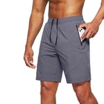 Tansozer Short Homme Sport Shorts et Bermudas Homme Ete Short Running Jogging Homme Séchage Rapide Short Court Fitness Homme Tennis Shorts avec Poche Zippee Gris 3XL