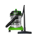 RIBIMEX Aspirateur PRASP20IT/PEX, RIBIMEX-PRASP20IT/PEX-Bidon Solides et liquides 20 L-1200 W, Plastique et métal, Vert, Noir, Acier, 20 L Con Presa