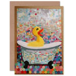 Fun Fuzzy Felt Duck Mosaic Child Children Kids Birthday Blank Greeting Card