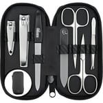 marQus kit manucure pedicure 7 pc. de Solingen - kit manucure professionnelle en simili-cuir aspect carbone, 2 coupe ongle, lime a ongles Solingen, pince à épiler, 2 ciseaux, pousse-cuticule