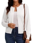 Irevial Gilet Boléro Femme Cardigan léger à Manches Longues, Col Rond Décontracté Boutons et Design Uni Manteau Tricoté Élégant Blanc，L