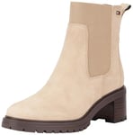 Tommy Hilfiger Bottines Chelsea Femme Flag Mid Heel Suede en Daim, Beige (Beige), 38