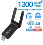 Adaptateur WiFi 5G USB 1300 double bande, dongle 2 en 1, 2,4G et 5 GHz, sans fil