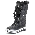 Femmes Matelassé Pluie Lacer Fourrure Chaleureux Chaussures Neige Botte - BLL42 - AYC0010 - Noir Cuir - 42 EU