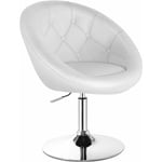 Costway - Chaise Bureau sans Roulettes Pivotante en Cuir pu, Fauteuil Coiffeuse Hauteur Réglable 77-92CM, Dossier Capitonné, Chaise Pivotante Blanc