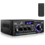 Amplificateur Audio Ak45 Hi-Fi Amplificateur Stéréo Haut-Parleur Bluetooth 5.0 Ampli Récepteur Avec Alimentation 12V 5A,Télécommande,Antenne Fm Pour Voiture Home Bar Party