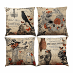 4-pack Halloween-kuddfodral, fågelskrämma skalle pumpa kudde bomull linne Halloween dekoration läskig kuddfodral 45 x 45 cm