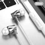 New Hot Metal Filaire ¿couteur Filaire Casque Pour T¿l¿phone Mobile PC Gaming Filaire ¿couteur 1.2m IN-EAR Casque ¿couteur Confortable-Argent_XINENGJI