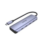 UNITEK Hub en Aluminium 4 en 1 USB 3.2 Gen1 Transfert de données 5 Gbit/s Câble intégré 15 cm avec connecteur USB-C 4 Ports USB-C Plug and Play Couleur Gris Espace recommandé pour Ultrabooks