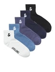 JACK & JONES Men's Jacmilo Short Tennis Socks Pack of 5, Navy blazer/pack: vintage indigo-coronet blue-white-black, One Size