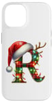 Coque pour iPhone 14 Red Christmas Plaid Initial R Monogrammed Santa Hat Letter R