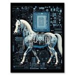 Artery8 Futuristic Horse Robot Hybrid Secret Military Schematic Blueprint Complex Arcane Manuscript Gift For Him Man Cave Artwork Framed Wall Art Print A4