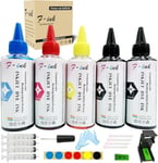 Lot de 5 flacons d'encre et de recharge d'encre de 100 ml compatibles avec cartouches d'encre HP 304 302 650 62 652 300 301 304XL 652XL 300XL 650XL 302XL 62XL 301XL avec outils de recharge(Q441)