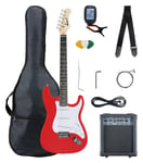 Pack Guitare Electrique Set Amplificateur Accordeur Housse Câble Cordes Rouge