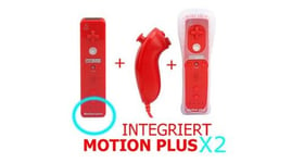 Lot de 2 qumox manette wii motion plus compatible + nunchuck rouge pour wii u wii mini