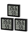 Lot De 3 Thermomètres Hygromètres Pour Intérieur-Numériques-Mini Lcd-Thermomètre D'Intérieur Et D'Intérieur-Pour Salon,Appartement,Chambre De Bébé,Bureau,Jardin-Noir