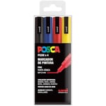 Posca markörer - POSCA - PC3M - Set med 4 - Fin spets - Blå färg - Giftfri