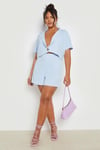 Womens Plus Cropped Blazer & Shorts Set - Blue - 26, Blue