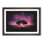 Big Box Art Lone Tree Beneath a Purple Sunset Paint Splash Framed Wall Art Picture Print Ready to Hang, Walnut A2 (62 x 45 cm)