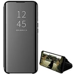 Hülle® Mirror Plating Clear View Stand Function Flip Case Compatible for Samsung Galaxy S21 FE (Black)