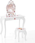 Coiffeuse Enfant Table de Maquillage avec Miroir Ovale et Tabouret Charge 50KG pour Enfants 3 Ans Pastèque