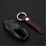 FLJKCT Car Aluminium Alloy Key Holder Cover Case Shell Chain ，For Tesla Model 3 Model S Model X Smart Remout Key Accessories