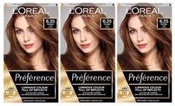 L'Oreal Paris Preference Permanent Hair Dye Colour, 6.35 Light Amber - 3 PACK