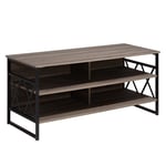 Meuble TV au Style Industriel en Imitation Bois Foncé et Métal Noir 56 cm de Ha