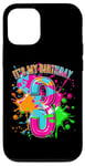 Coque pour iPhone 13 T-shirt 3ème anniversaire pour filles et garçons. Éclaboussures de peinture de 3 ans