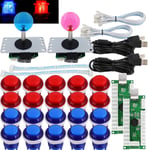 Arcade 2 Player Game Controller Stick Diy Kit Led Buttons Mx Microswitch 8 Way Joystick Usb Encoder Cable For Pc Mame Raspberry Pi Red Blue