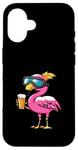 Coque pour iPhone 16 Flamant rose amusant avec bière | BD Apres Ski